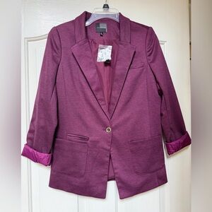 Women’s Blazer Berry Wine Jacket Medium Polka Dot Cuff  Single Button NWT